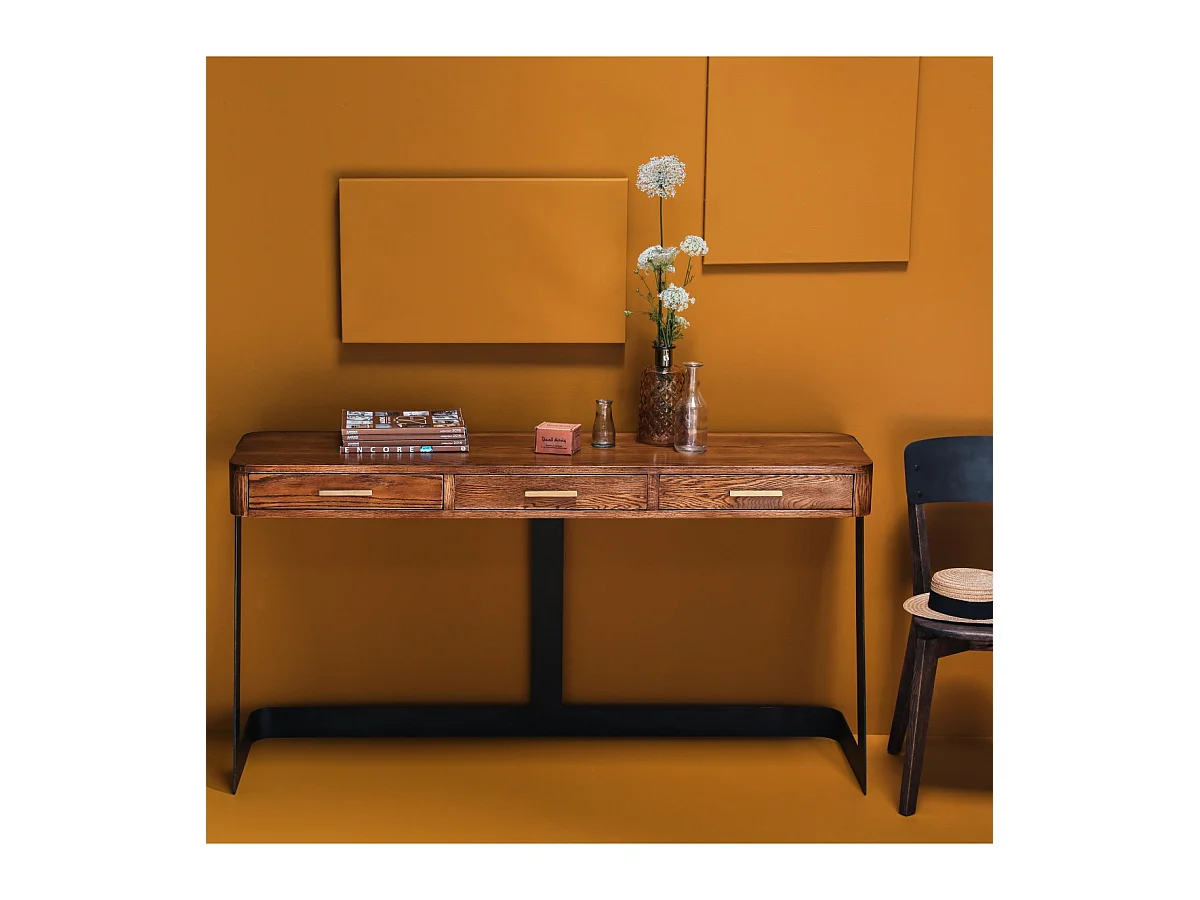 Console d'entrée en métal et chêne véritable