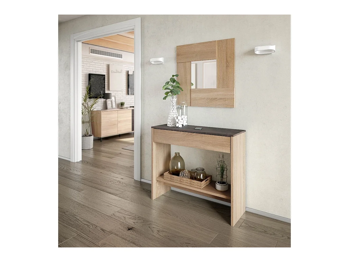 Eingangskonsole mit Spiegel Oxys - Kanadische Eiche - Modernes Design - Hergestellt in Spanien