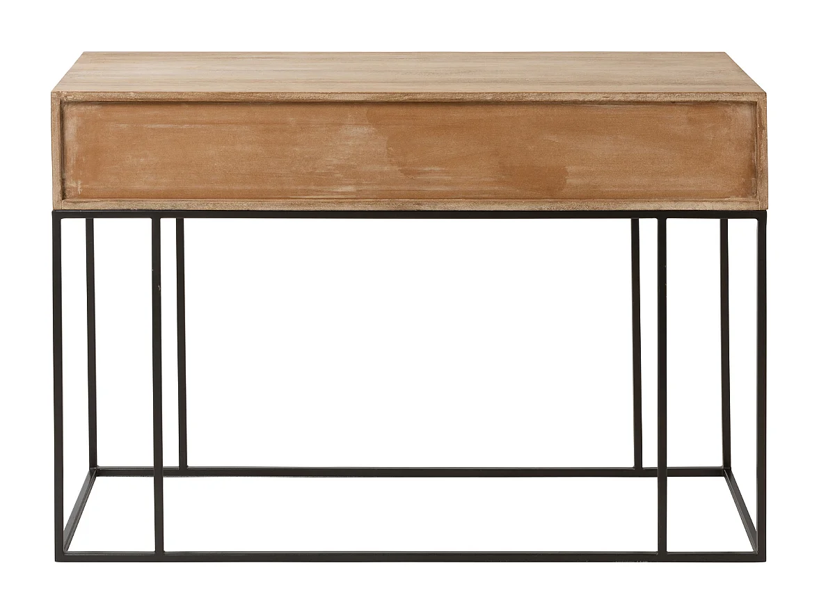 Konsole 3 Schubladen aus natürlichem Mangoholz und gewebtem Rattan