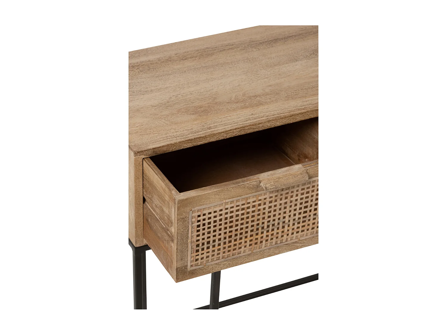 Konsole 3 Schubladen aus natürlichem Mangoholz und gewebtem Rattan