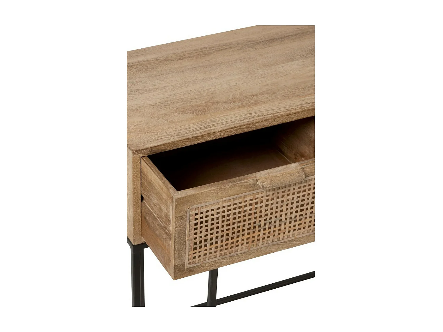 Konsole 3 Schubladen aus natürlichem Mangoholz und gewebtem Rattan