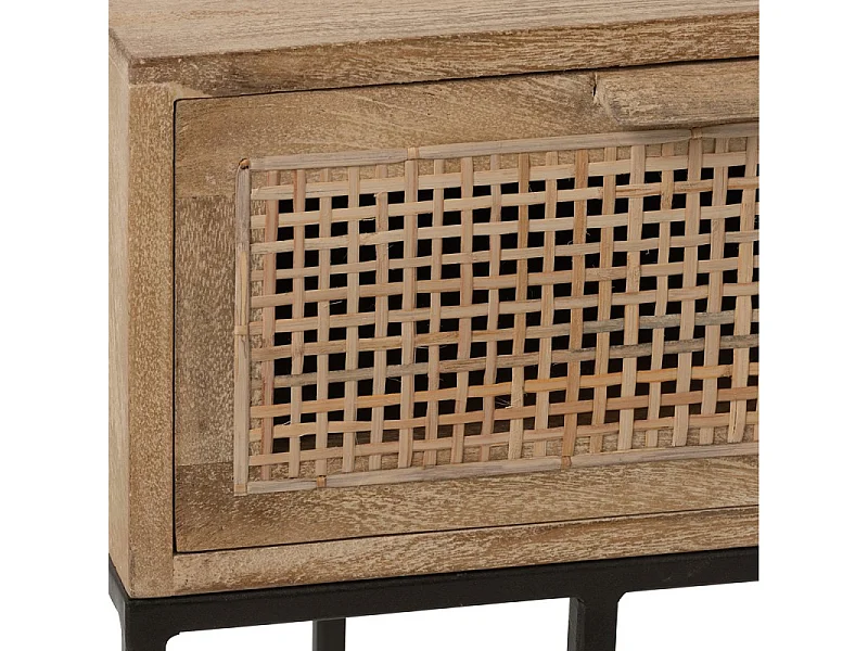 Konsole 3 Schubladen aus natürlichem Mangoholz und gewebtem Rattan