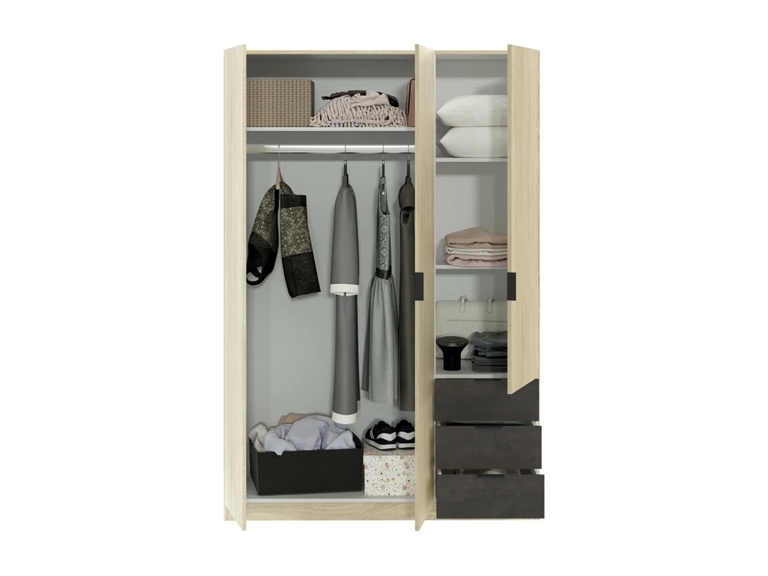 Armario LC 3 puertas + 3 cajones roble/oxido 180x121x52 cm