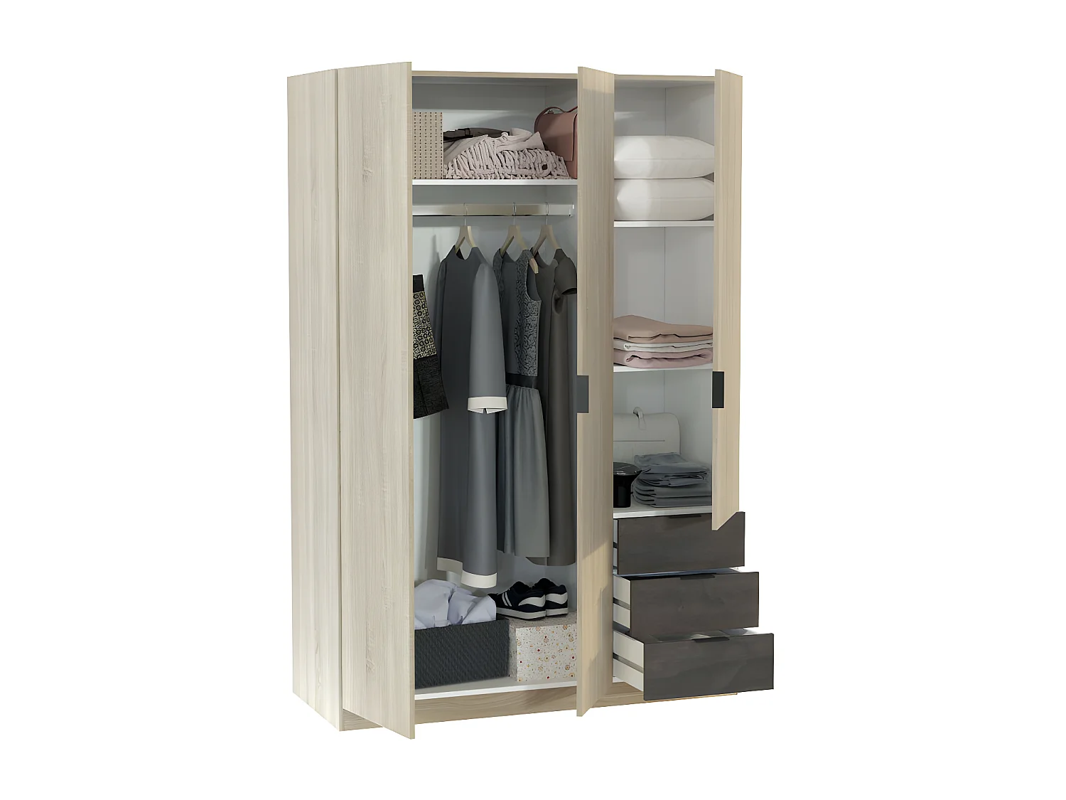 Armario LC 3 puertas + 3 cajones roble/oxido 180x121x52 cm