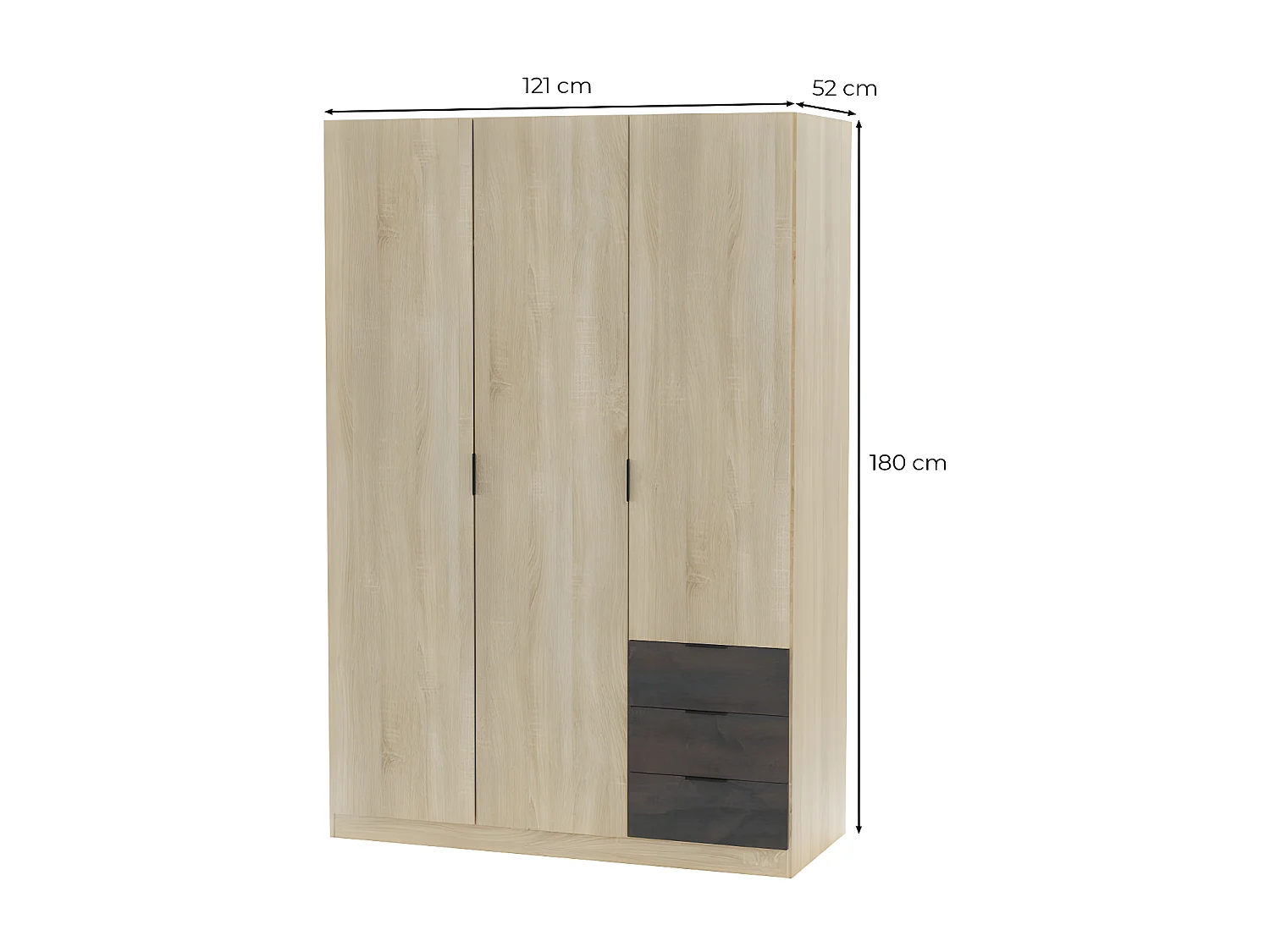 Armario LC 3 puertas + 3 cajones roble/oxido 180x121x52 cm