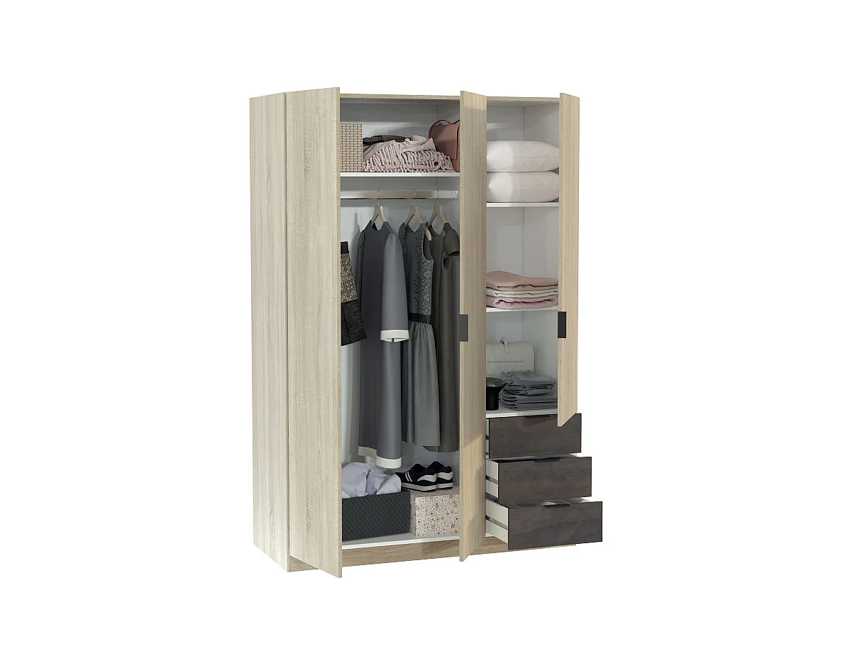 Armoire 3 portes + 3 tiroirs L121 x H180 cm