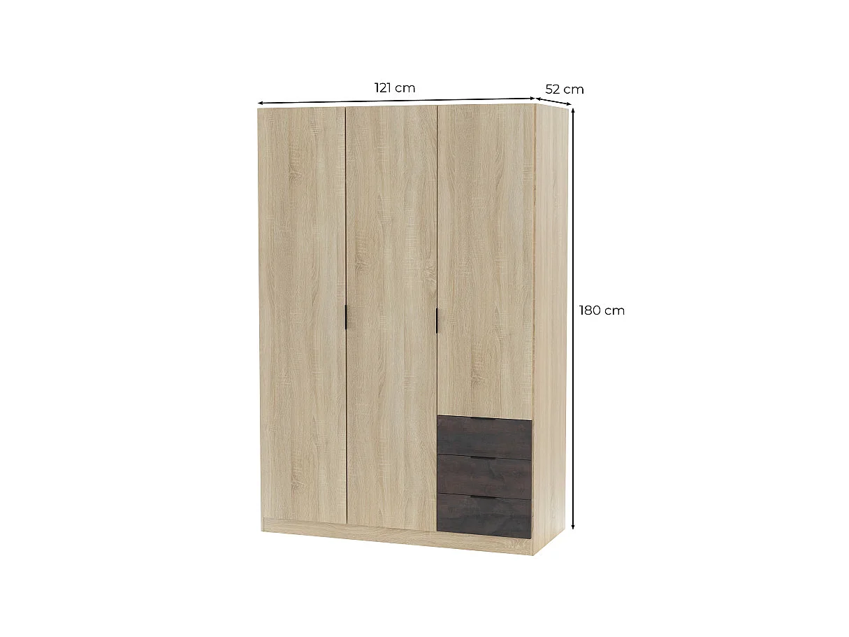 Armoire 3 portes + 3 tiroirs L121 x H180 cm