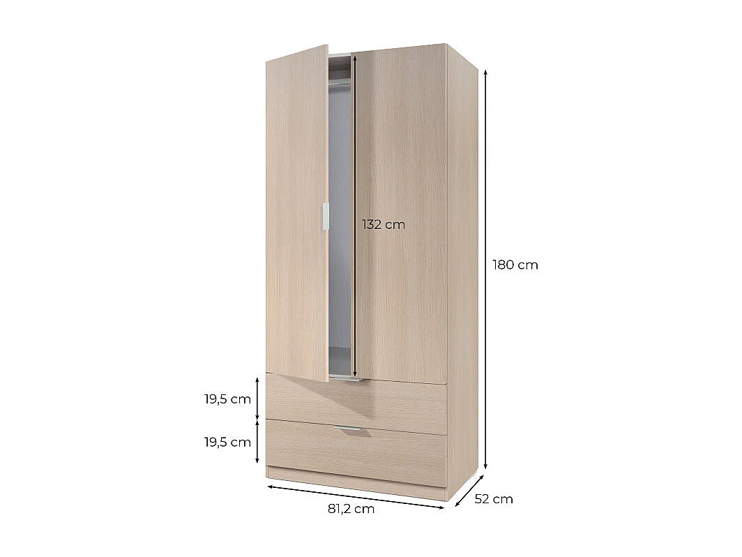 Armadio 2 porte 2 cassetti truciolato bianco 180x81,5x52cm