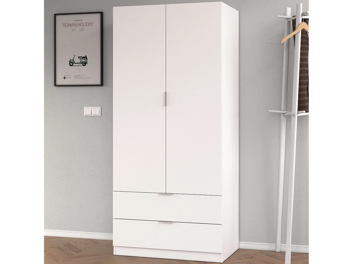 Armadio 2 porte 2 cassetti truciolato bianco 180x81,5x52cm