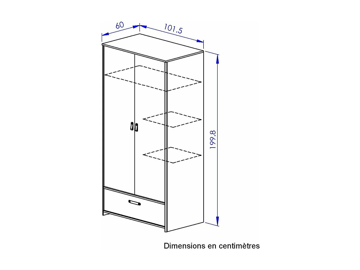 Kleiderschrank 2 Türen 1 Schublade industrieller Stil Eiche Handwerkskunst - Französische Herstellung