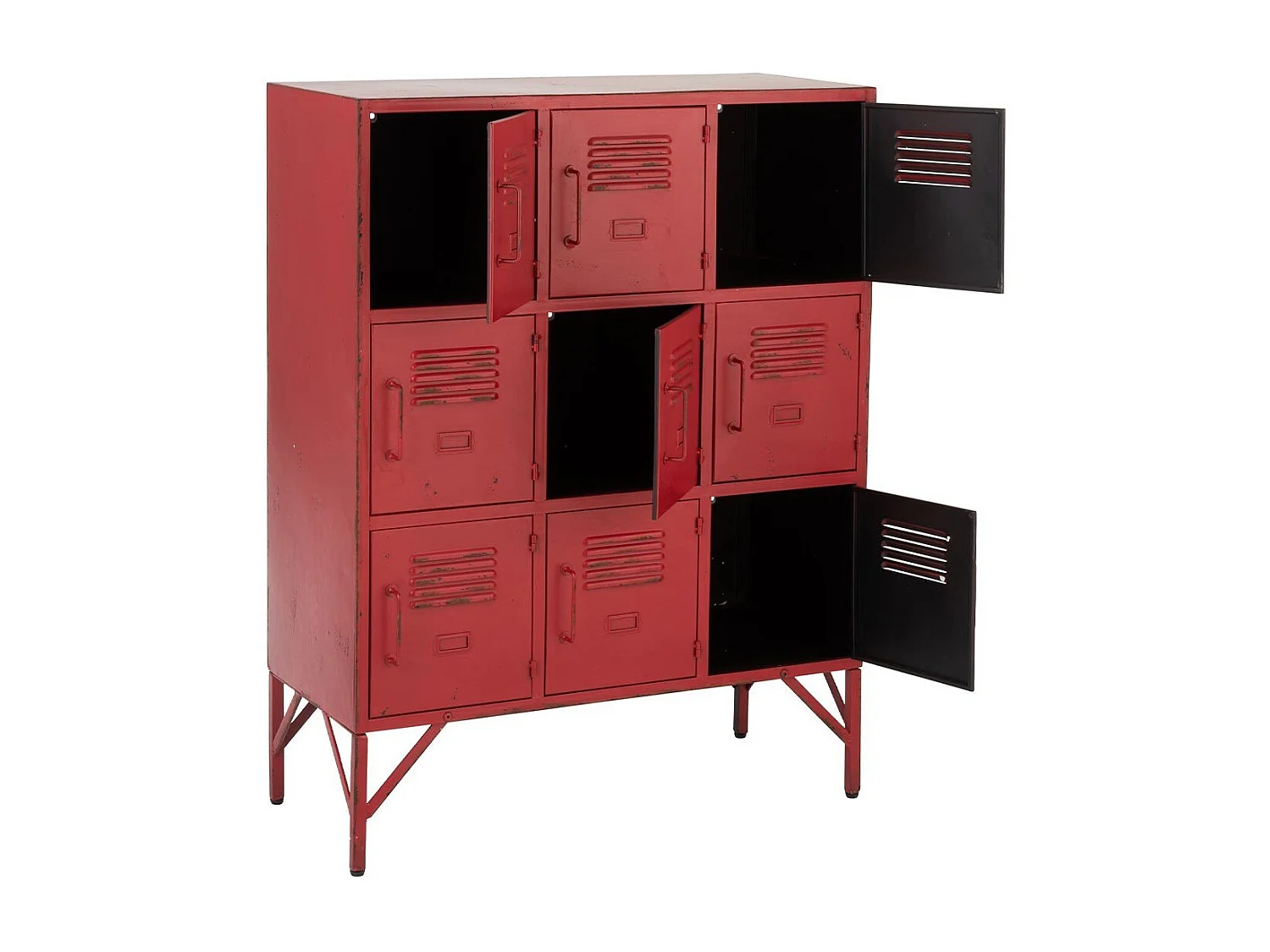 Industriële kast met 9 rode metalen laden Viho L 86 cm