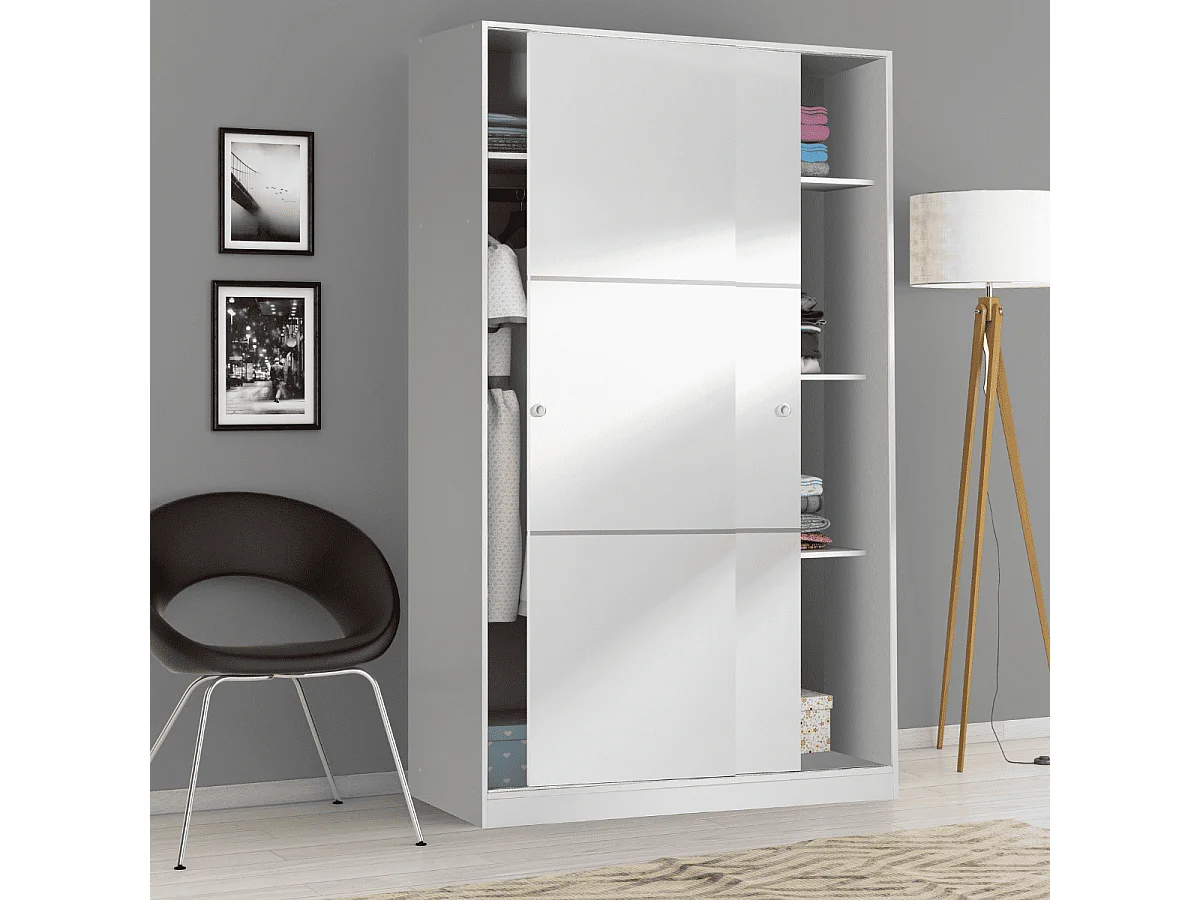 Schrank mit 2 Schiebetüren, Hochglanz-Weiß, H200 cm - NINO