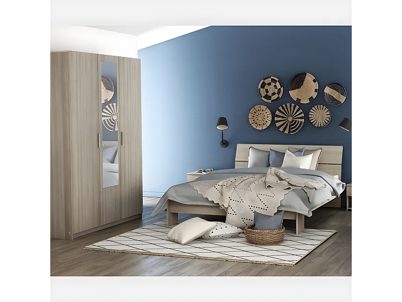 Kleiderschrank 3 Türen 1 Spiegel mit Kleiderstange L133,5 cm - Pricy3