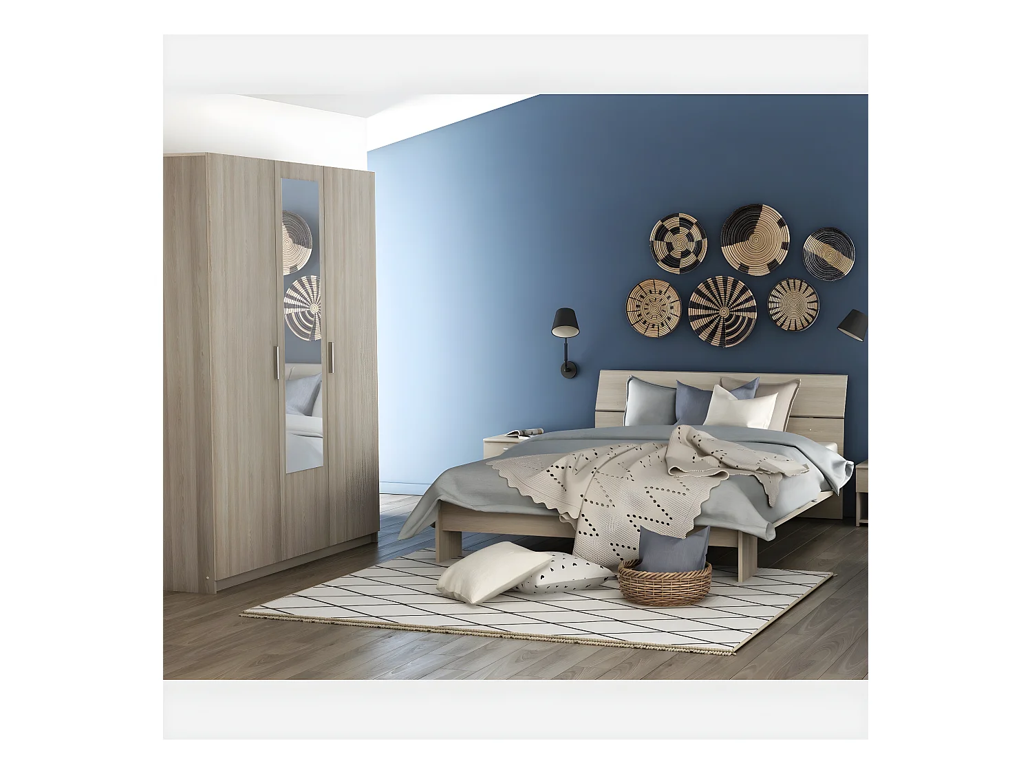 Armoire 3 Portes 1 Miroir avec Penderie L133,5 cm - Pricy3