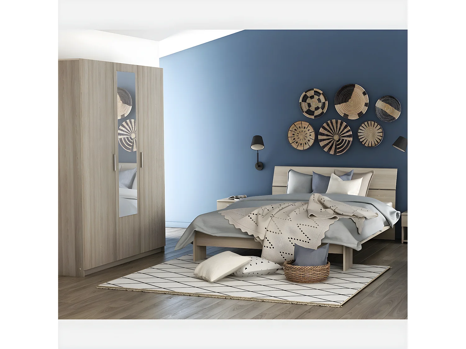 Armoire 3 Portes 1 Miroir avec Penderie L133,5 cm - Pricy3