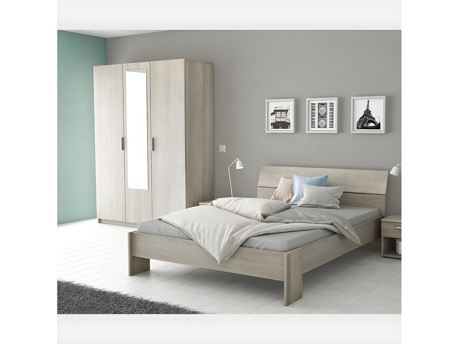 Armoire 3 Portes 1 Miroir avec Penderie L133,5 cm - Pricy3
