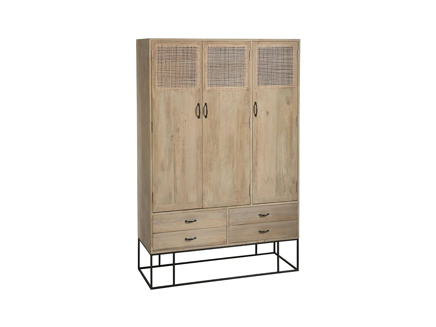 Armoire 3 portes et 4 tiroirs bois de manguier