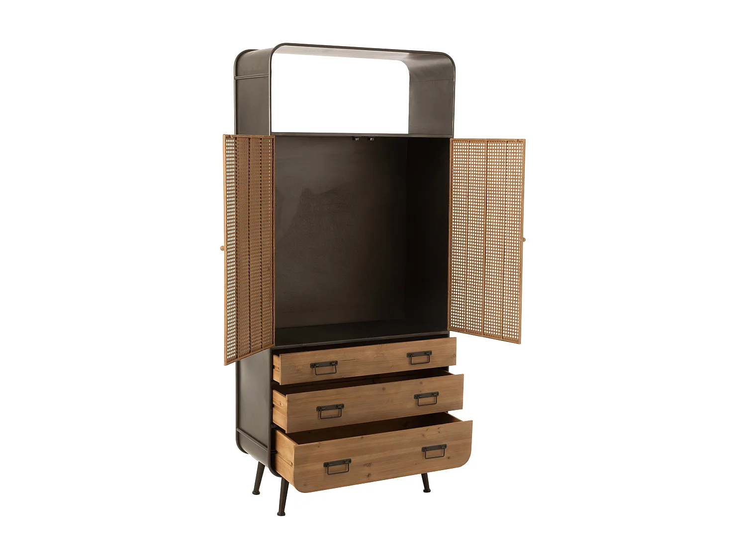 Armoire Haute en Métal 2 Portes 3 Tiroirs avec Cannage