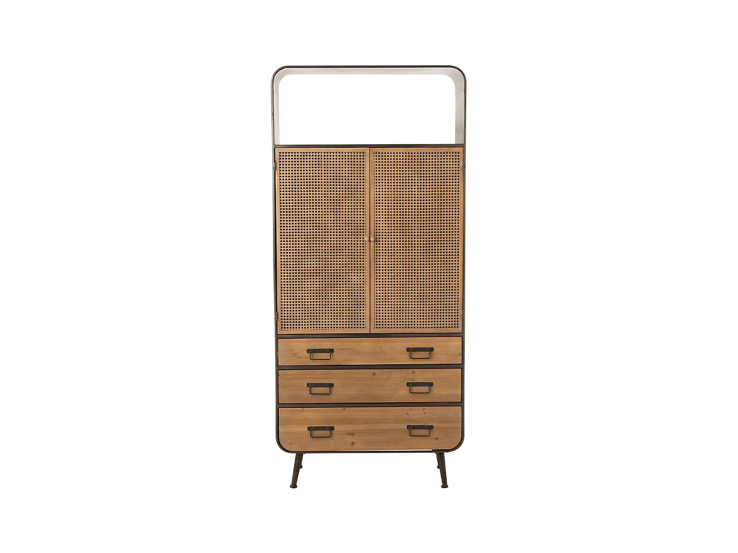 Armoire Haute en Métal 2 Portes 3 Tiroirs avec Cannage