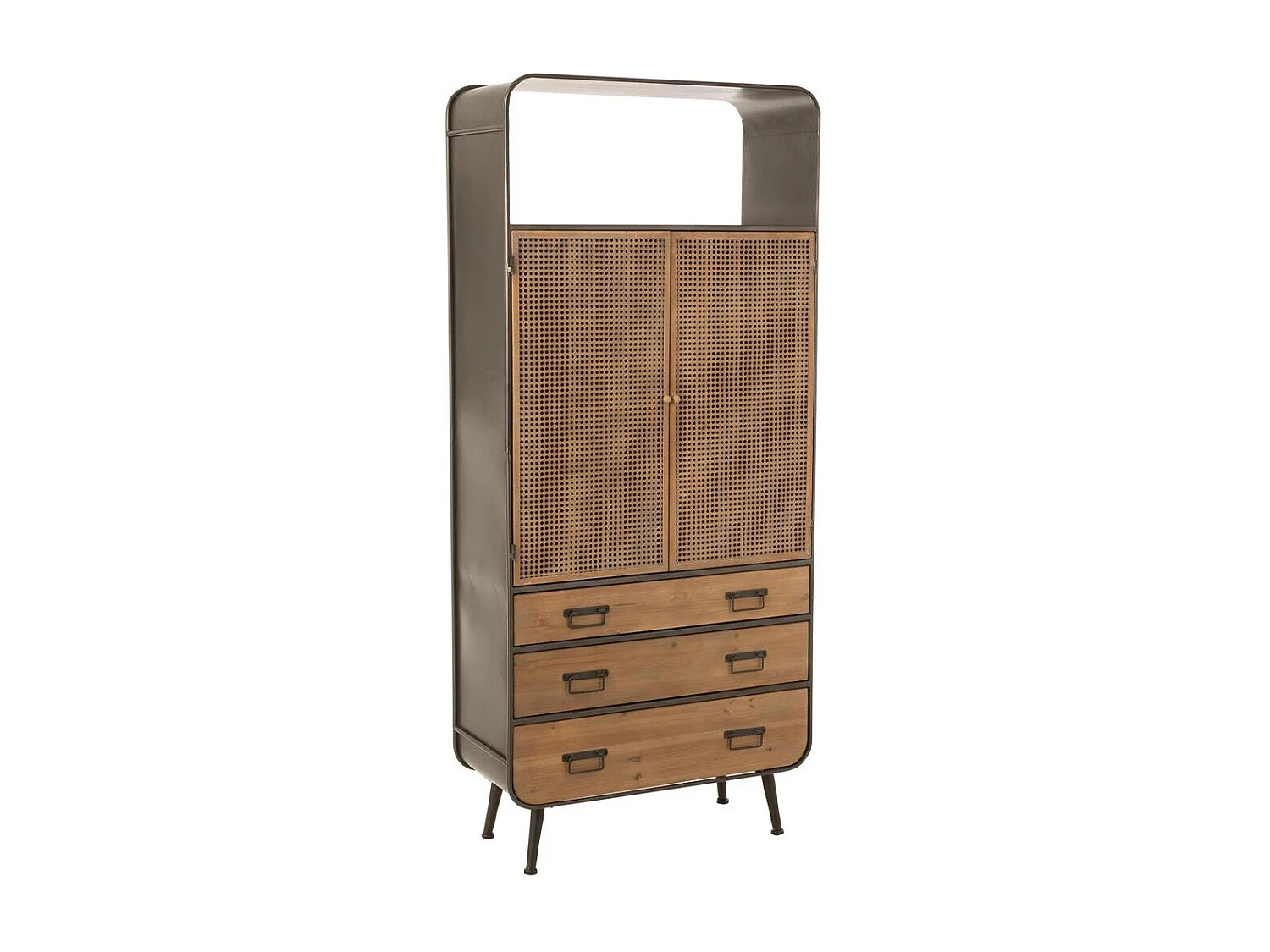 Armoire Haute en Métal 2 Portes 3 Tiroirs avec Cannage