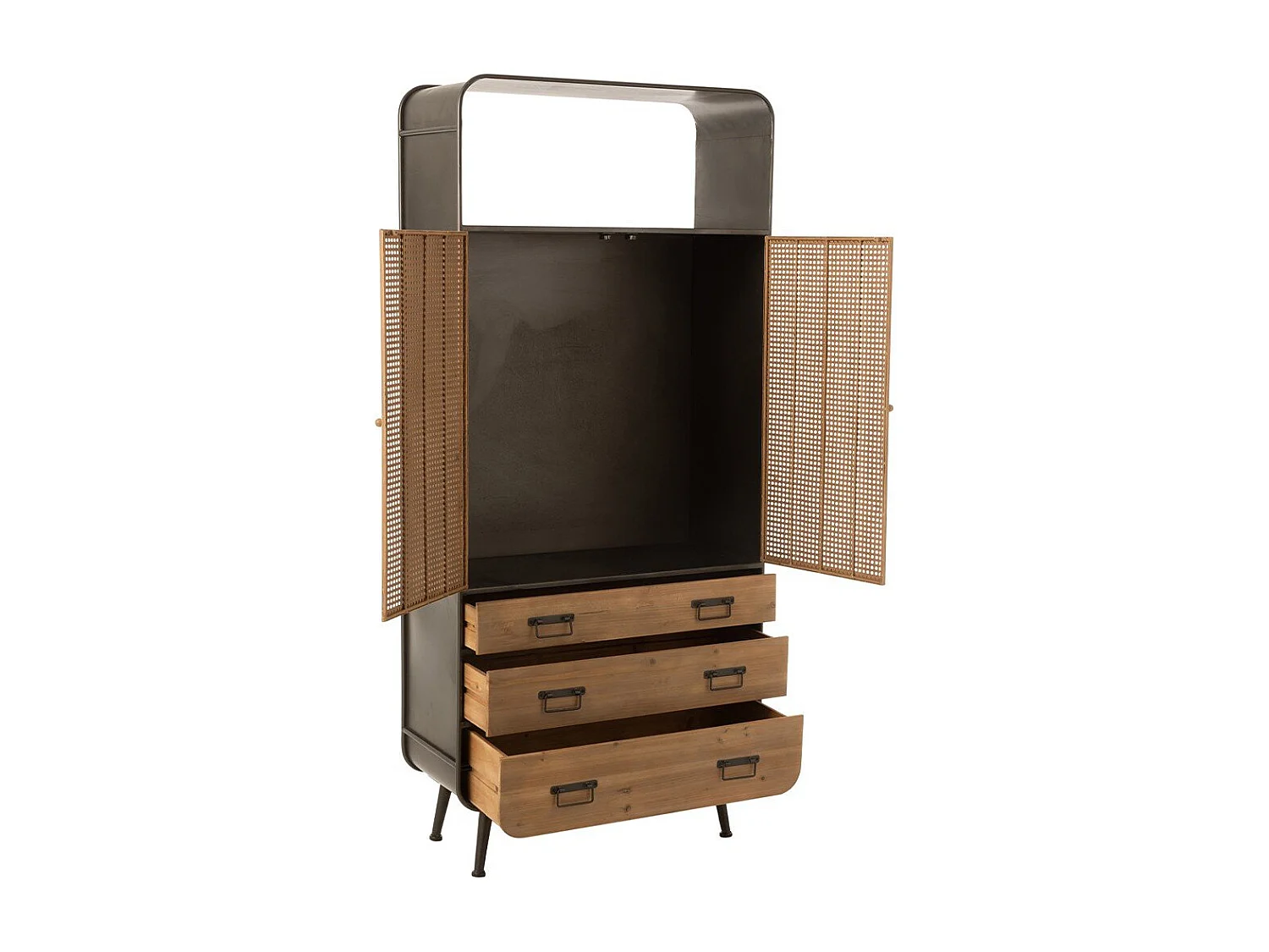 Armoire Haute en Métal 2 Portes 3 Tiroirs avec Cannage