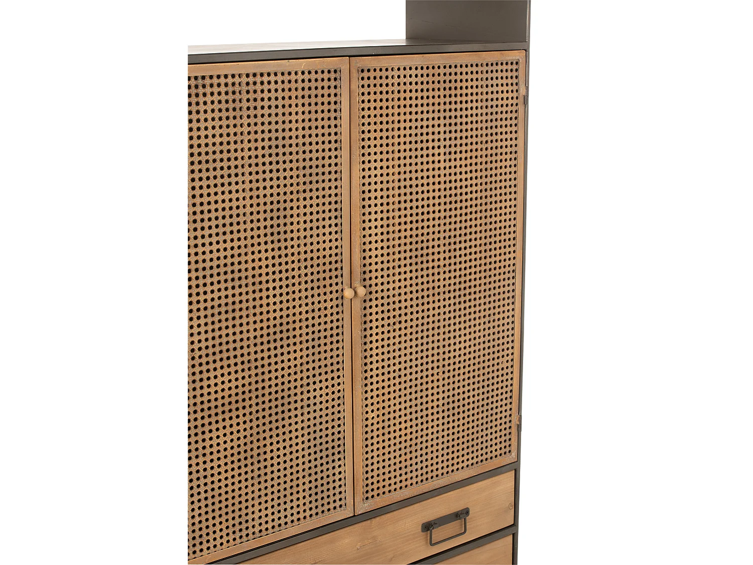 Armoire Haute en Métal 2 Portes 3 Tiroirs avec Cannage