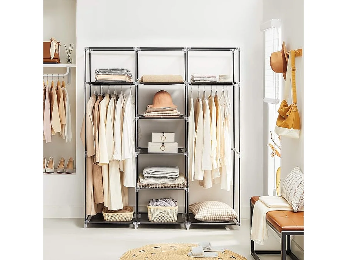 Faltbarer Kleiderschrank aus schwarzem Stoff mit Garderobe - L150 cm