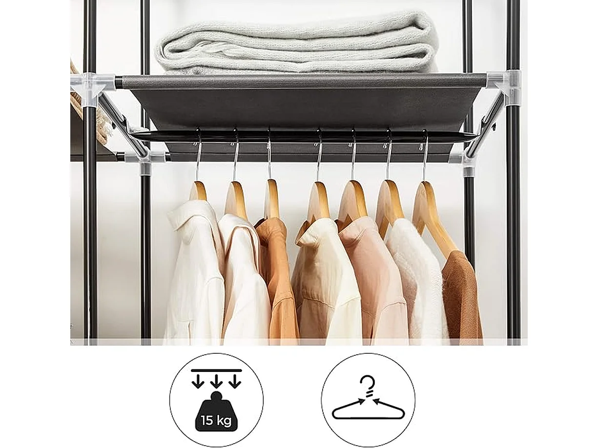 Faltbarer Kleiderschrank aus schwarzem Stoff mit Garderobe - L150 cm