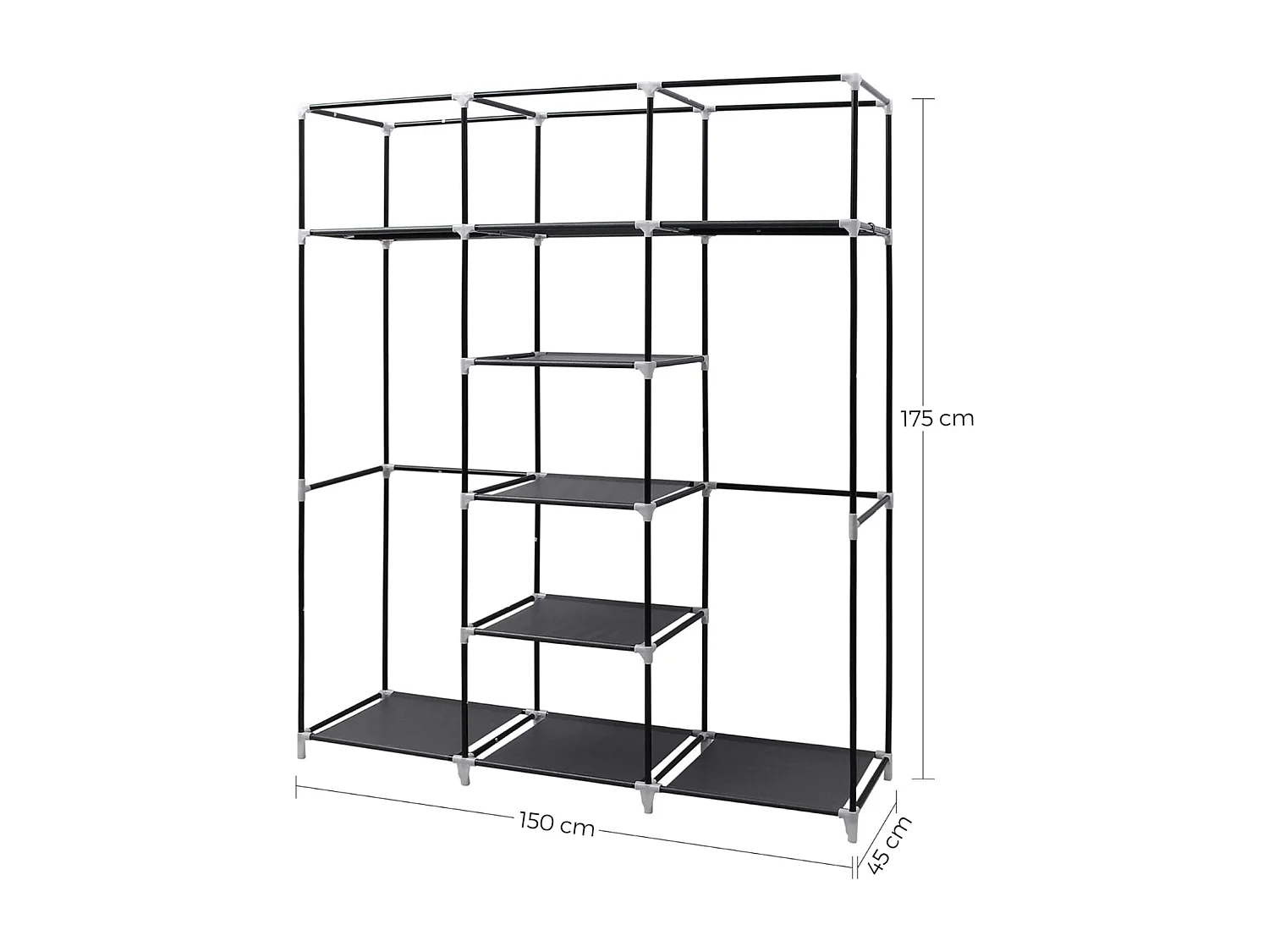 Faltbarer Kleiderschrank aus schwarzem Stoff mit Garderobe - L150 cm