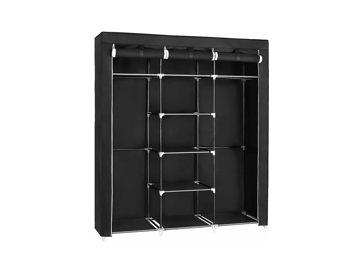 Armoire de Rangement Pliable en Tissu Noir avec Penderie - L150 cm