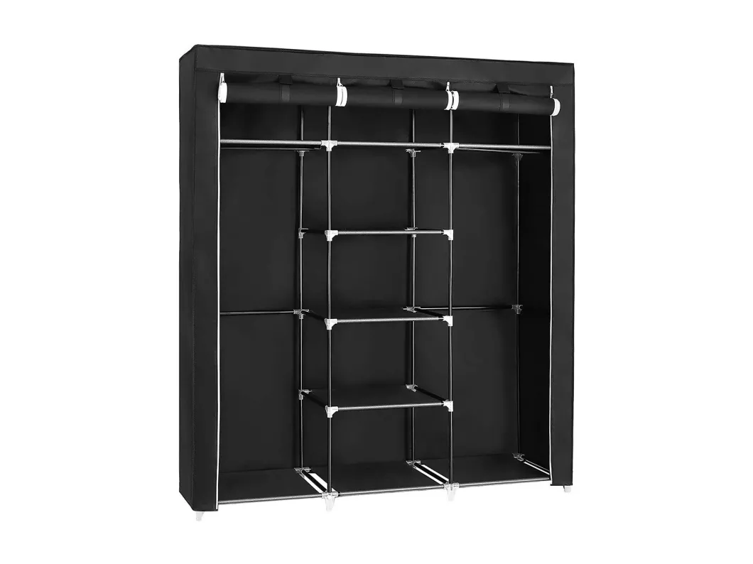 Kauf Unique Faltbarer Kleiderschrank aus schwarzem Stoff mit Garderobe - L150 cm