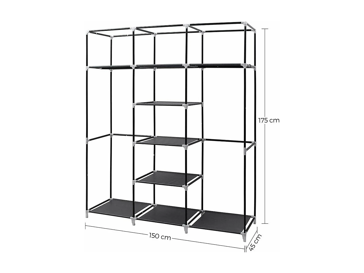 Opvouwbare zwarte stoffen opbergkast met kledingrek - L150 cm