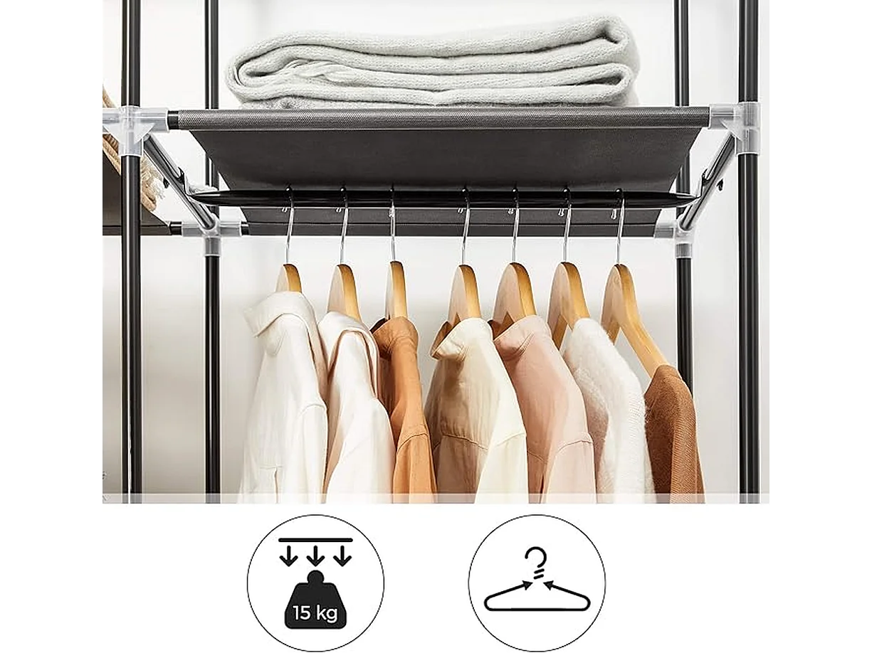 Opvouwbare zwarte stoffen opbergkast met kledingrek - L150 cm