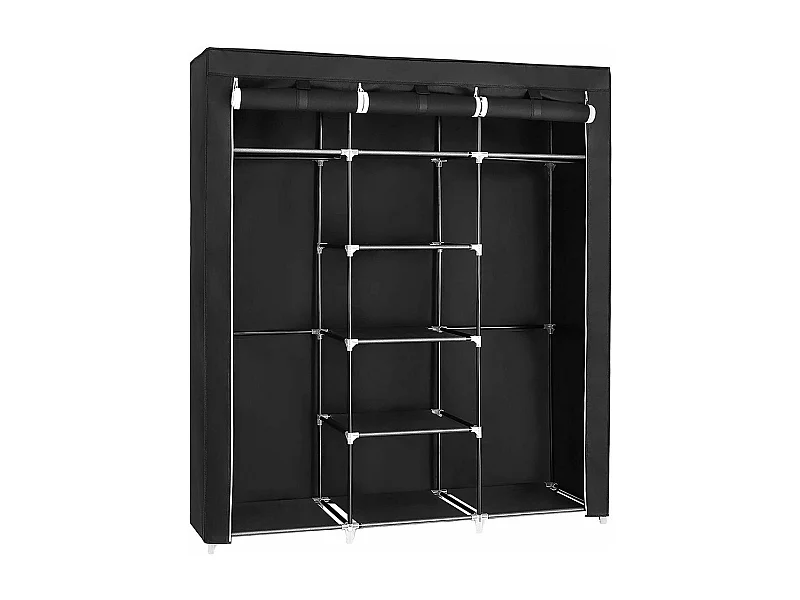 Opvouwbare zwarte stoffen opbergkast met kledingrek - L150 cm