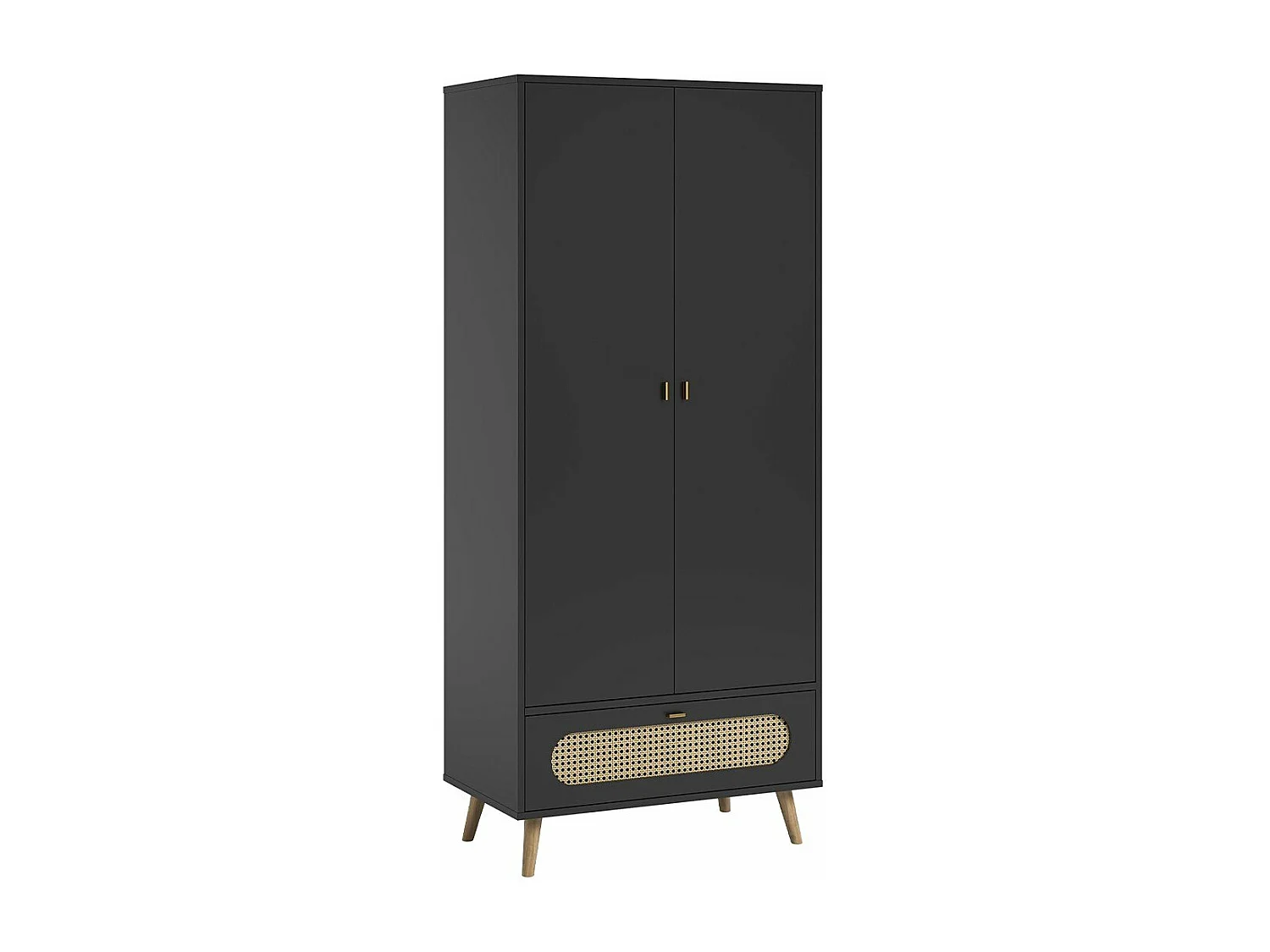 Armoire 2 Portes et 1 Tiroir avec Cannage en Rotin L85 x H195 cm - Canne