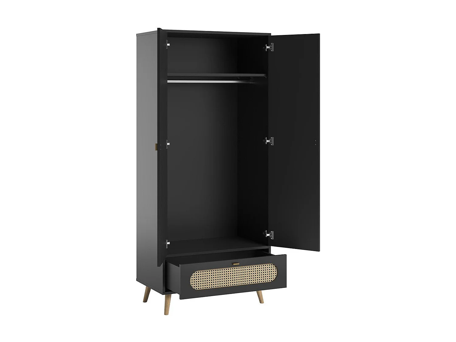 Armoire 2 Portes et 1 Tiroir avec Cannage en Rotin L85 x H195 cm - Canne