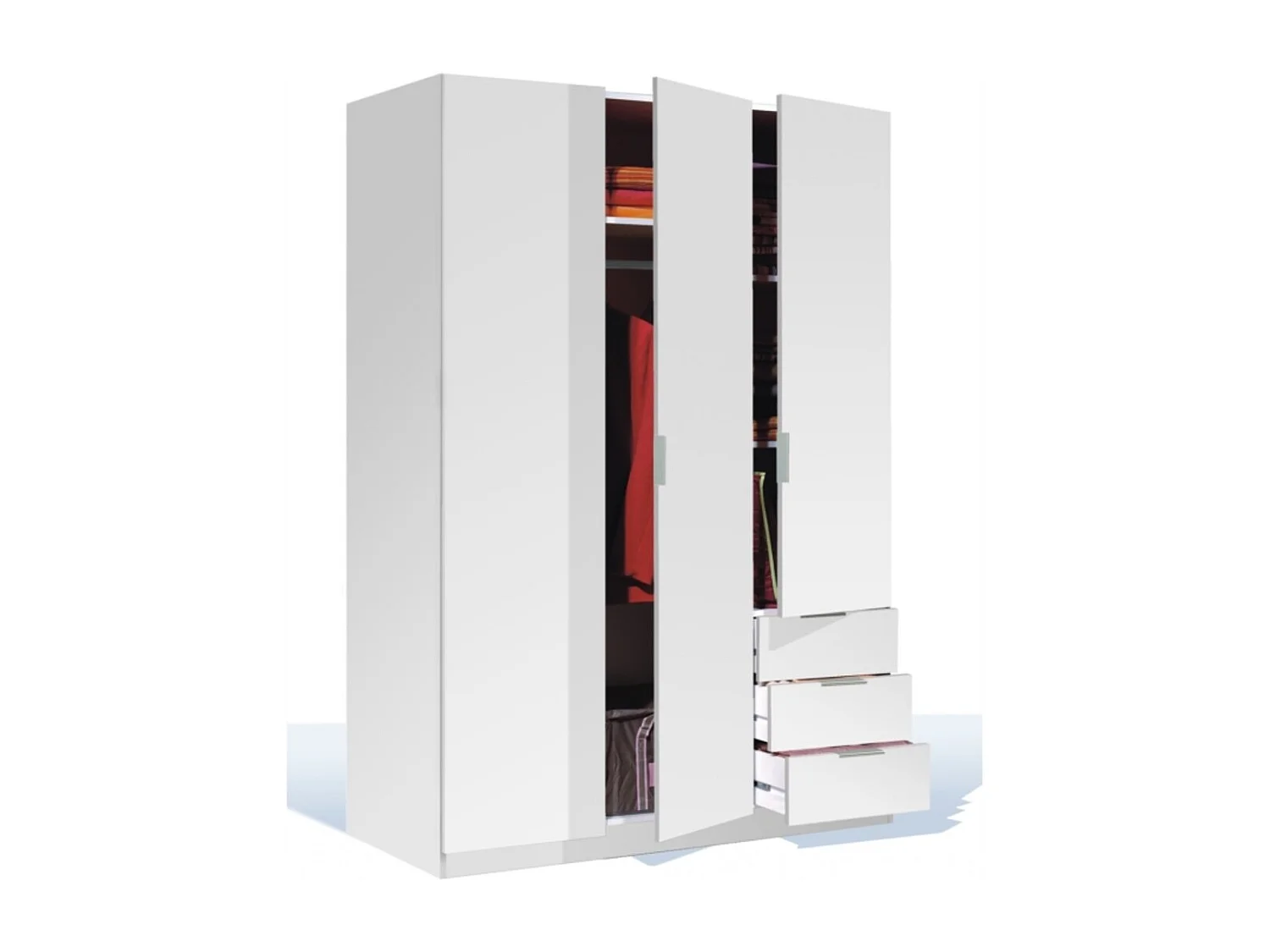 Roupeiro de baixo custo 3 portas 3 gavetas Blanco