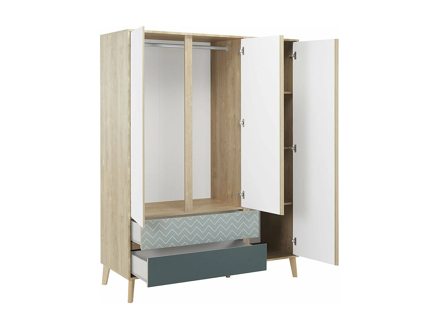 Armoire 3 portes 2 tiroirs Larvik - Fabrication Française