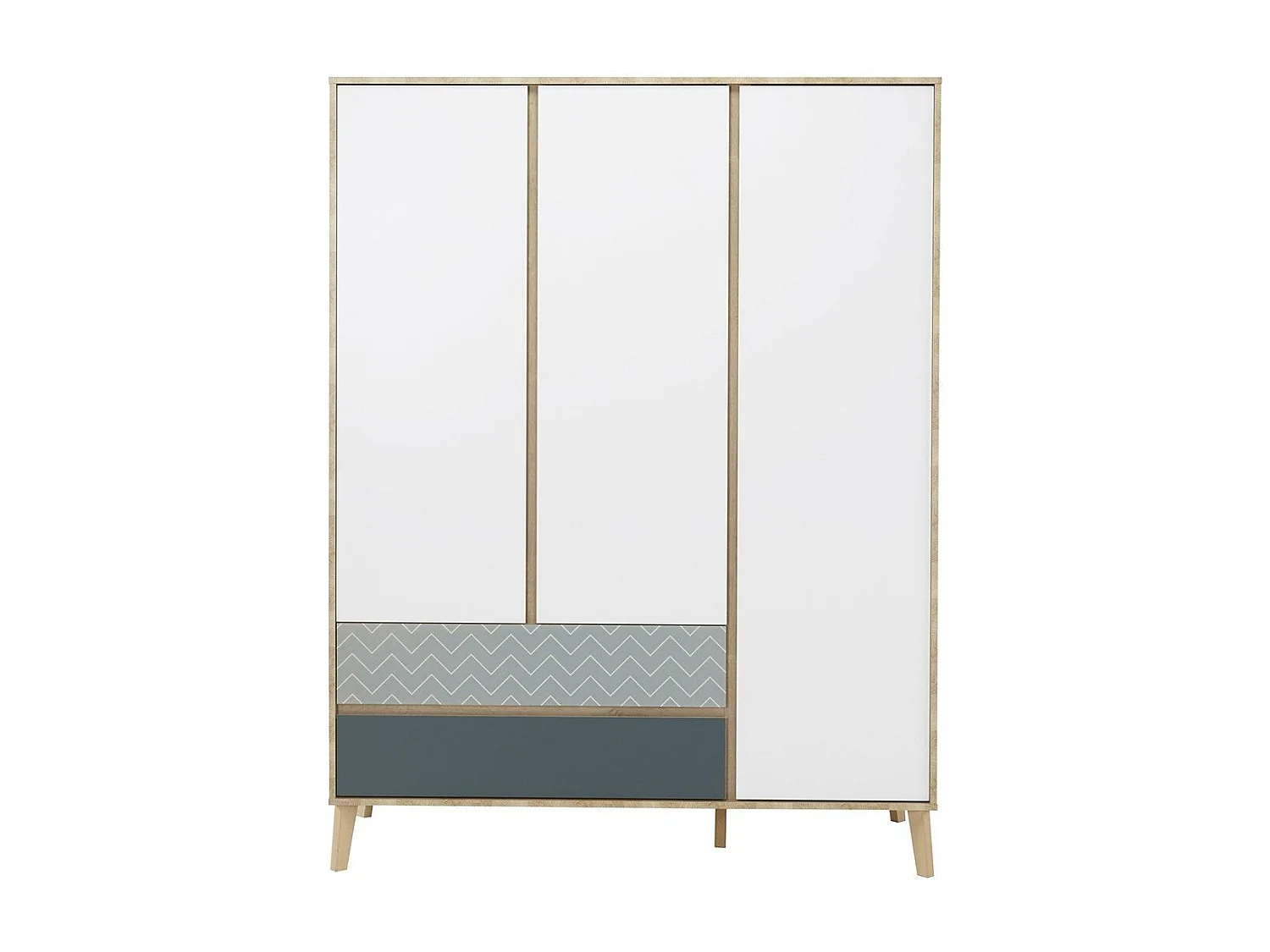 Kinderkleiderschrank mit 3 Türen und 2 Schubladen Weiß und Blau 153x200