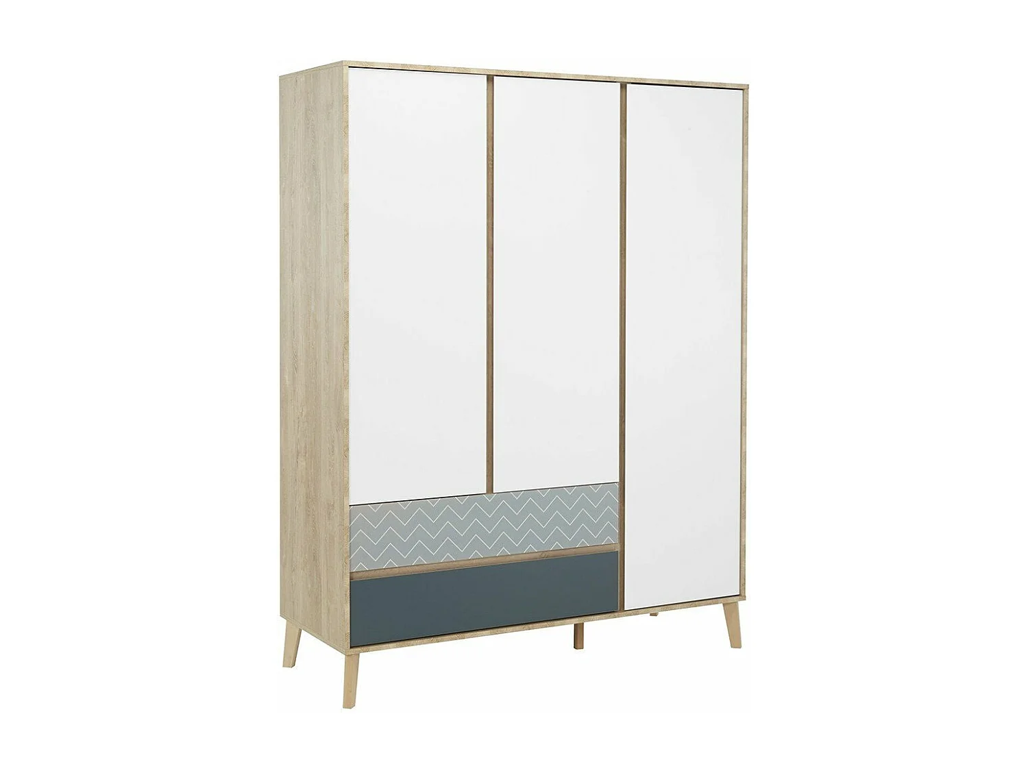 Kinderkleiderschrank mit 3 Türen und 2 Schubladen Weiß und Blau 153x200