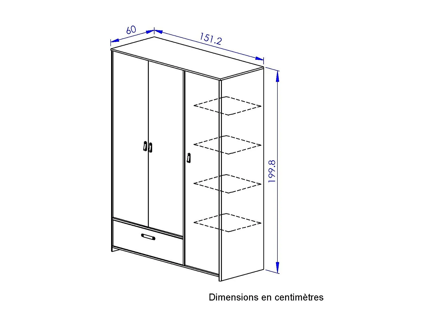Industriële stijl kleerkast met 3 deuren en 1 lade - Franse productie
