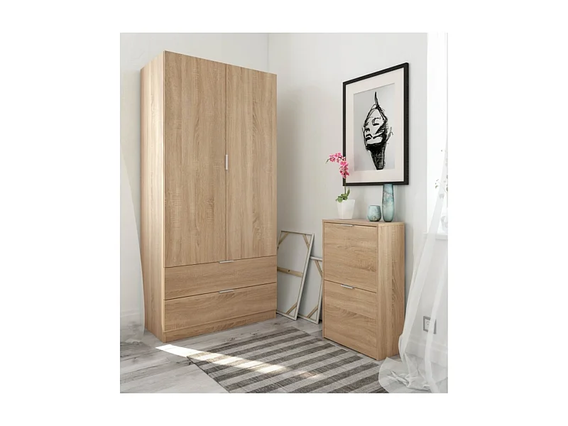 Armoire penderie 2 portes + 2 tiroirs L81 x H180 cm