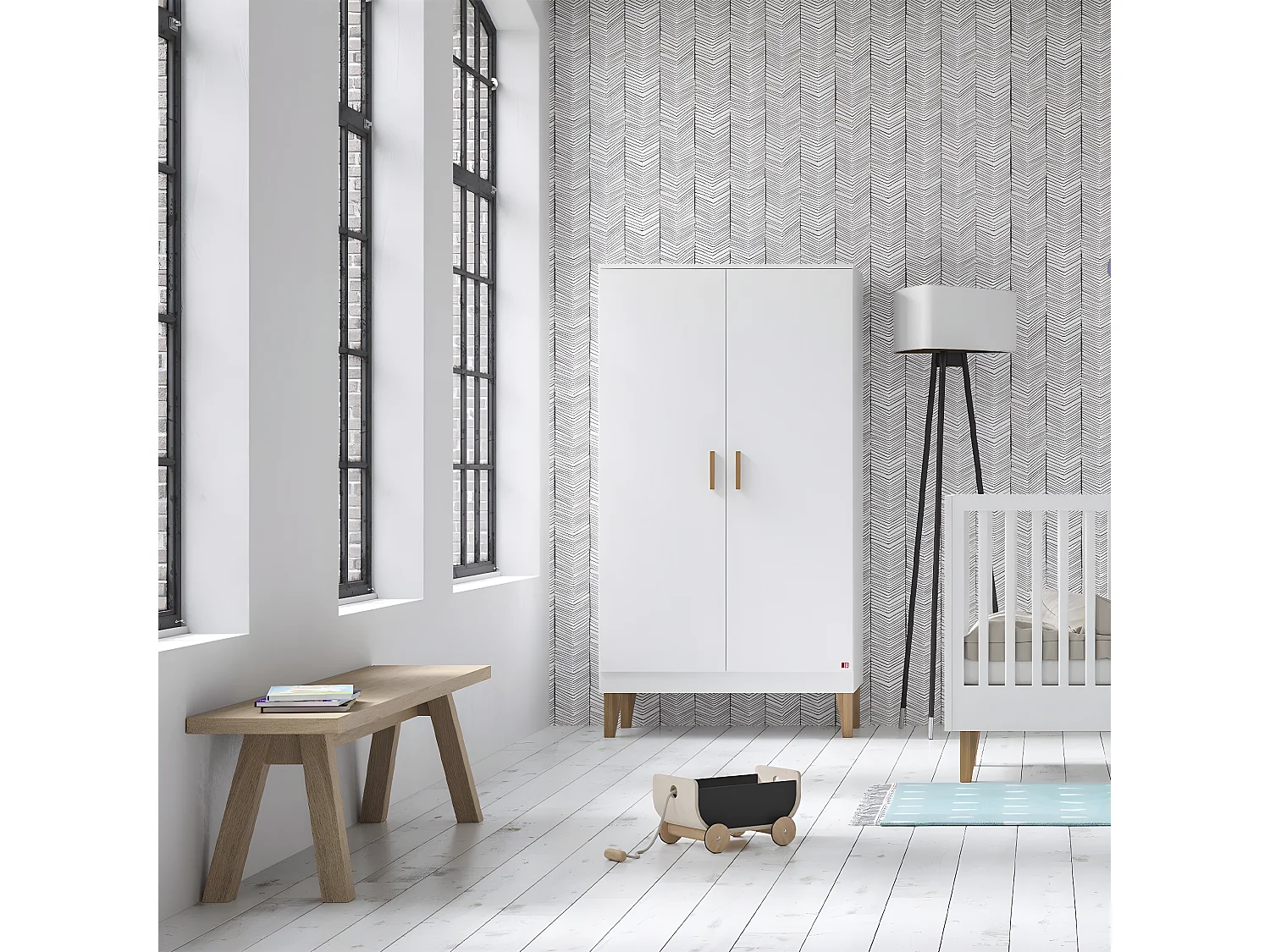 Kast met 2 deuren, 2 planken en 1 kledingstang L100 x H186.5 cm - Lounge