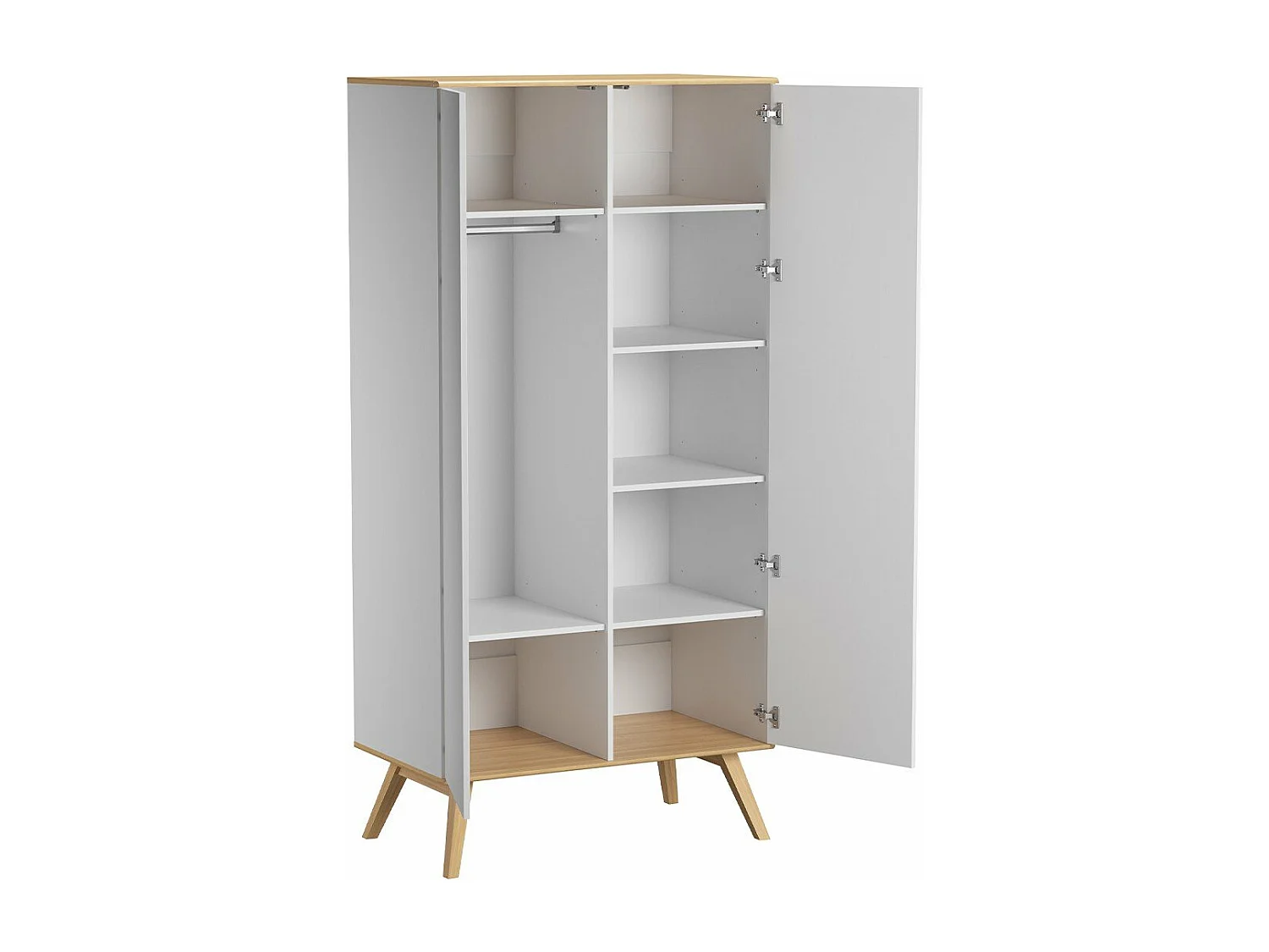 Kast met 2 deuren, kledingstang en 8 planken L100 x H207cm - Nature