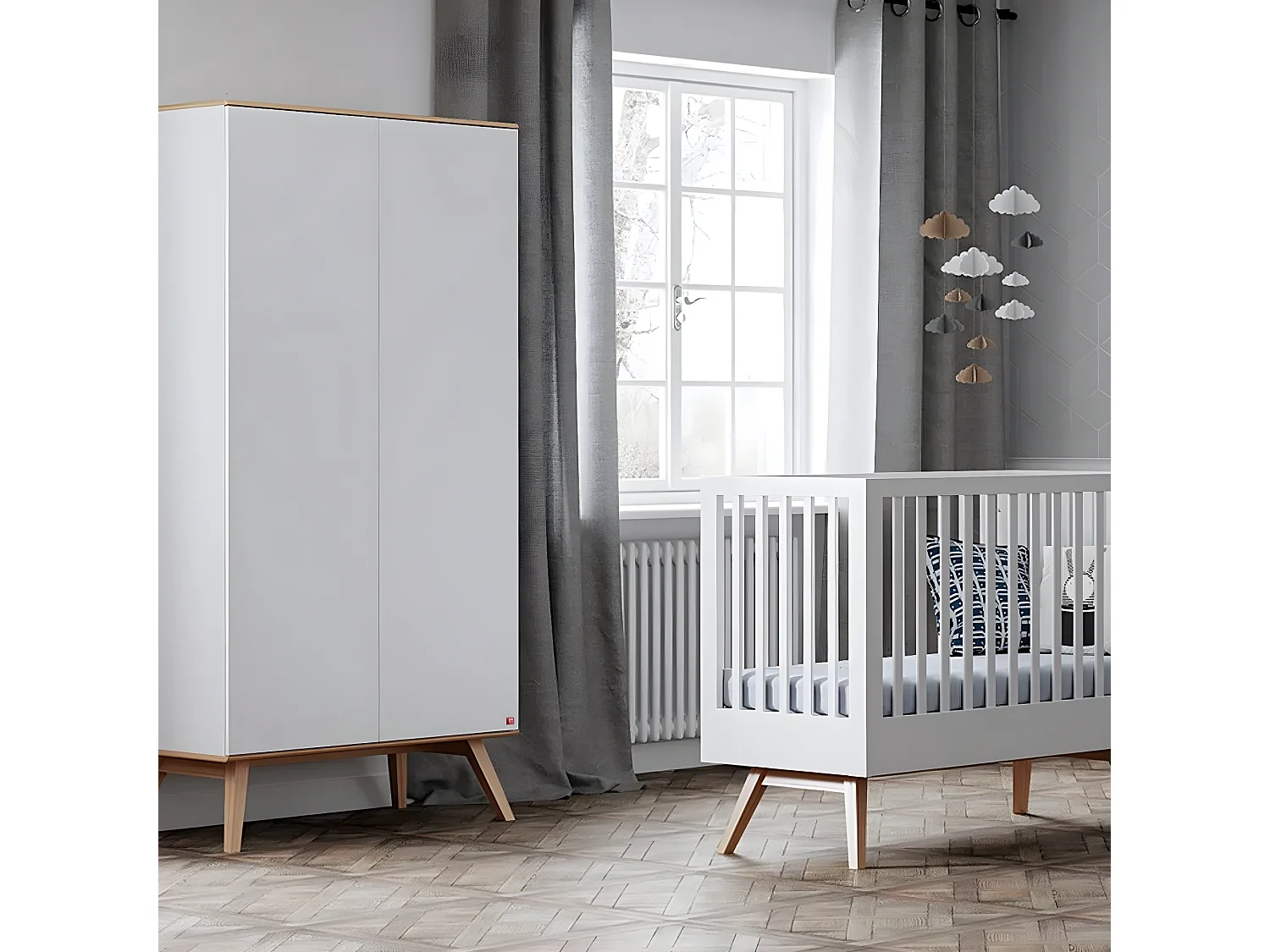 Kast met 2 deuren, kledingstang en 8 planken L100 x H207cm - Nature