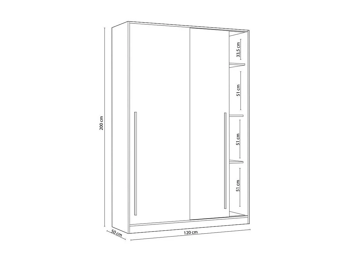 Kleiderschrank 2 Schiebetüren weißes 200x120x50cm