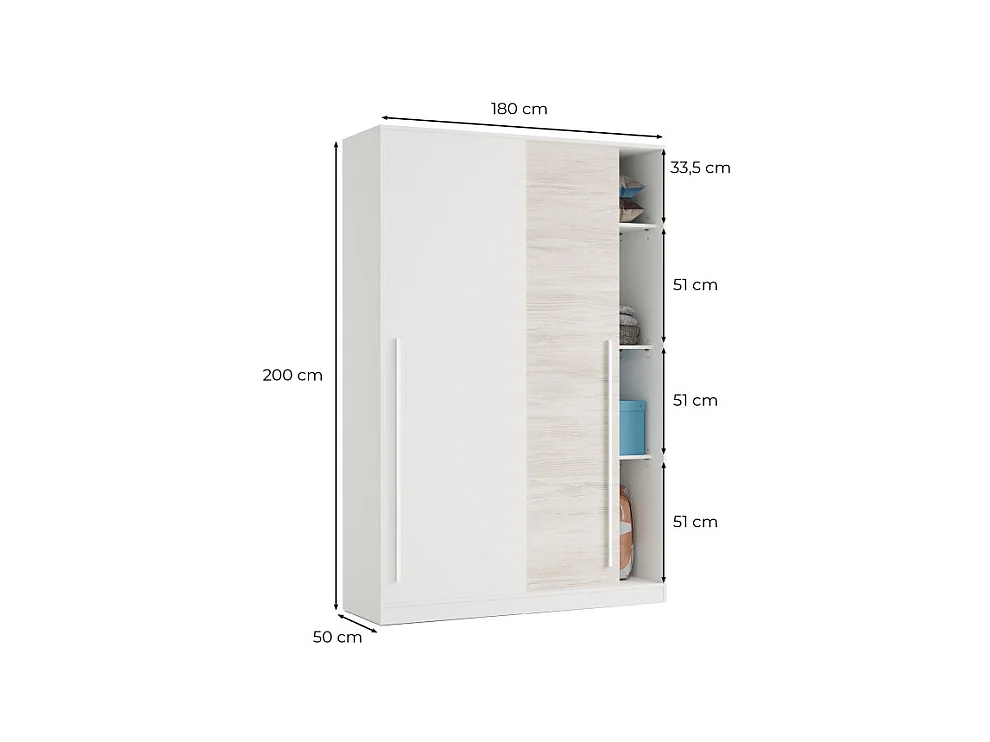 Armoire 2 Portes Coulissantes avec Penderie L120 x H200 cm