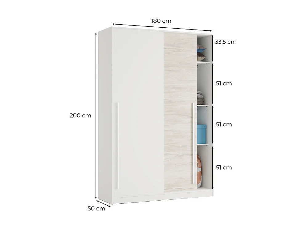 Armoire 2 Portes Coulissantes avec Penderie L120 x H200 cm