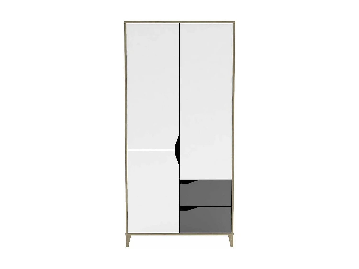 Armoire 3 Portes 2 Tiroirs L88,9 cm - Blanc et Gris - Genius