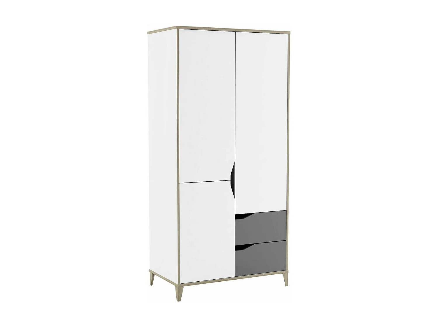 Armoire 3 Portes 2 Tiroirs L88,9 cm - Blanc et Gris - Genius